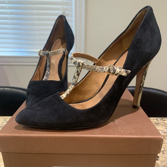 COACH Fulton Suede Black and Snake Skin Pumps - Picture 1 of 4
